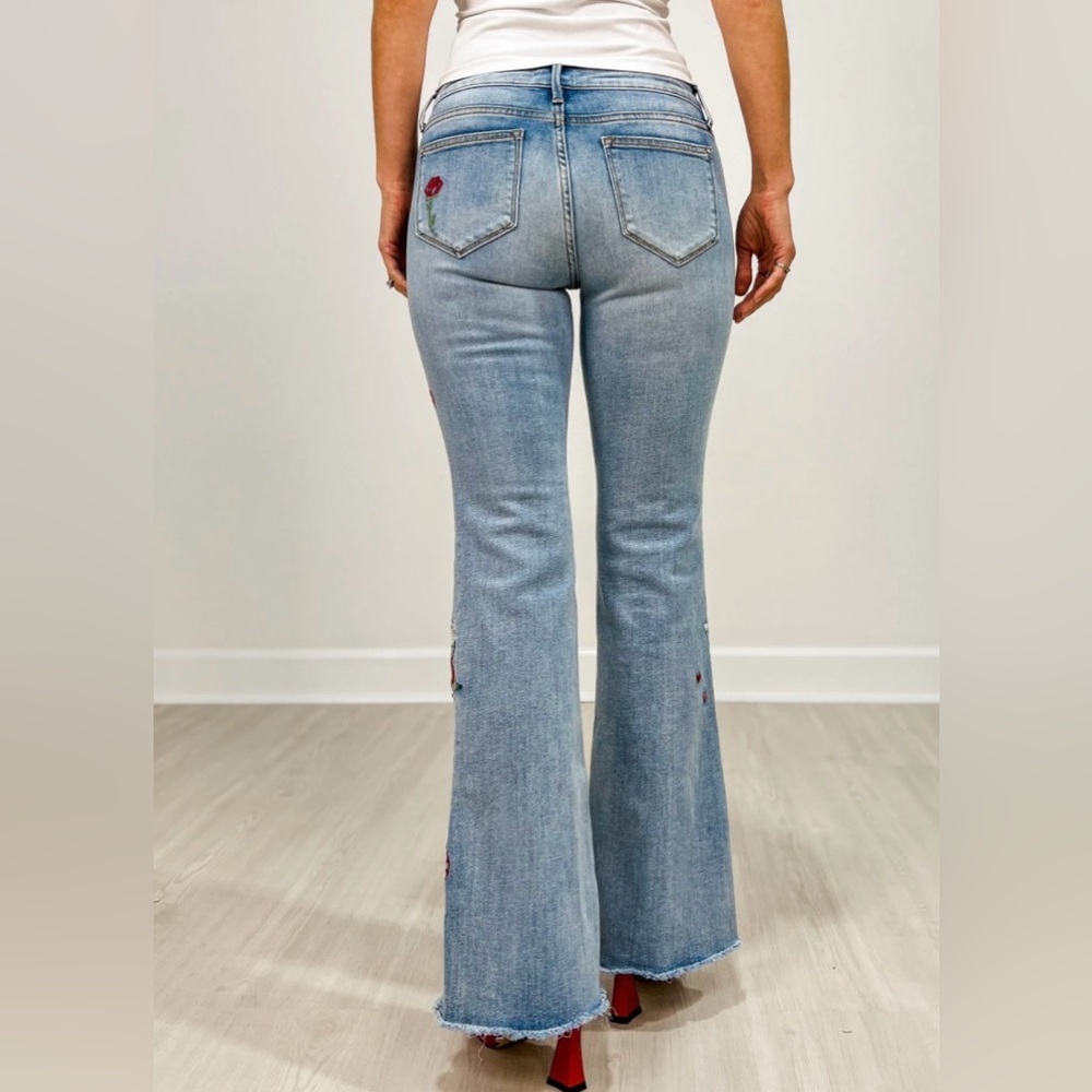 FREE PEOPLE X DRIFTWOOD LOVE LETTERS EMBROIDERED BOOTCUT JEANS - Picture 3 of 3